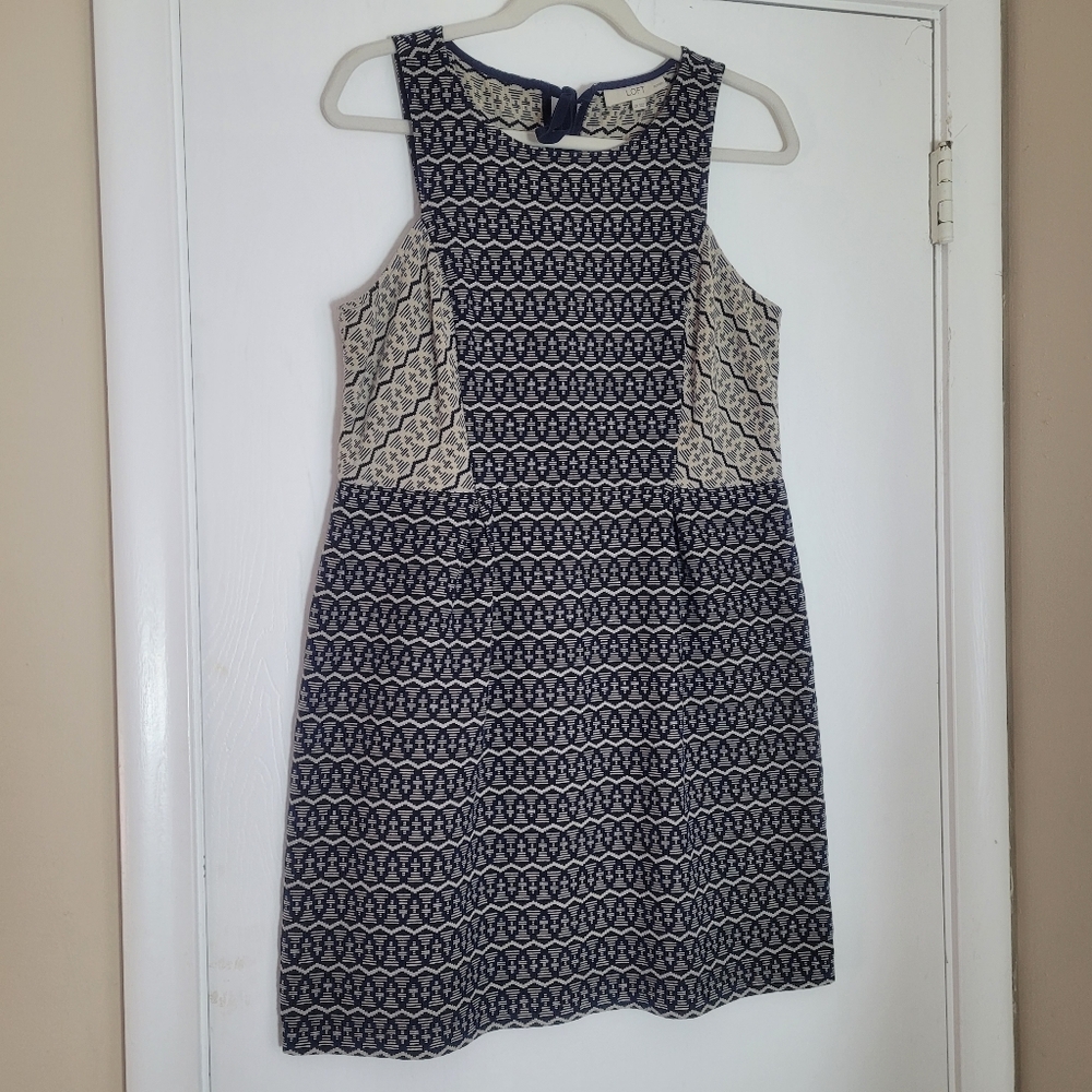 LOFT A-Line Halter Mini Dress Blue Cream